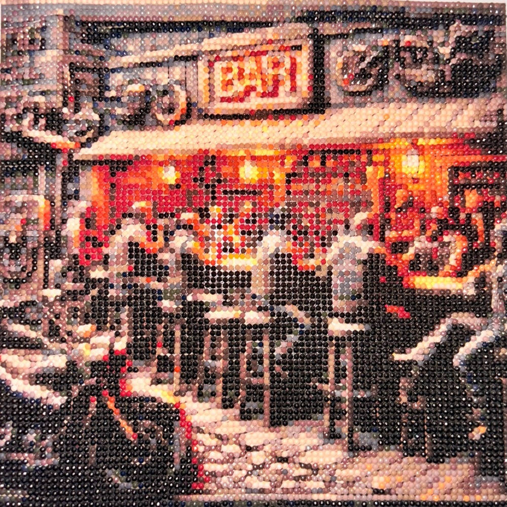 Vibrant Beaded Bar Scene Art